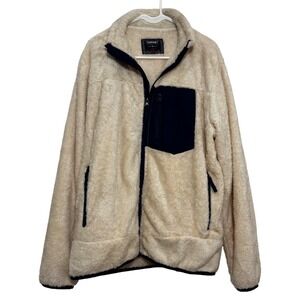 Company Eighty One Cream Sherpa Fleece Full Zip Jacket Navy Trim Women Large